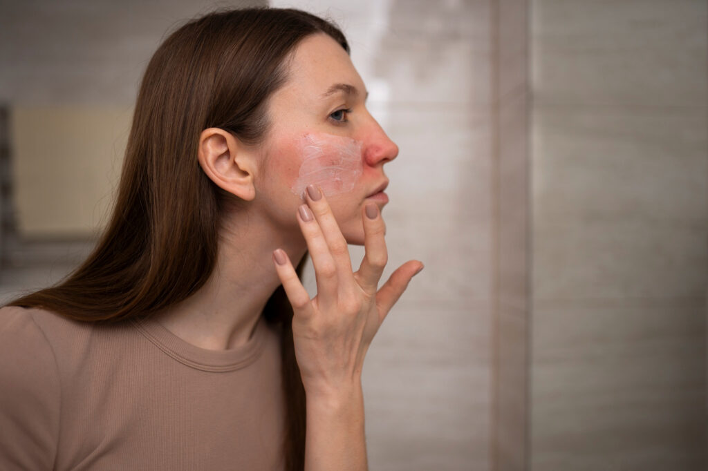 applying cream on cheek