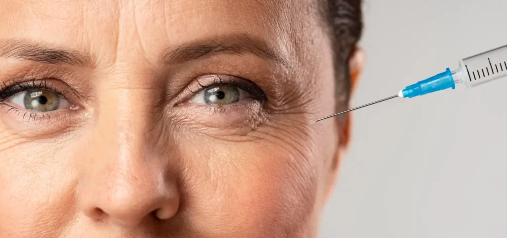 a aged woman is getting anti wrinkle injections