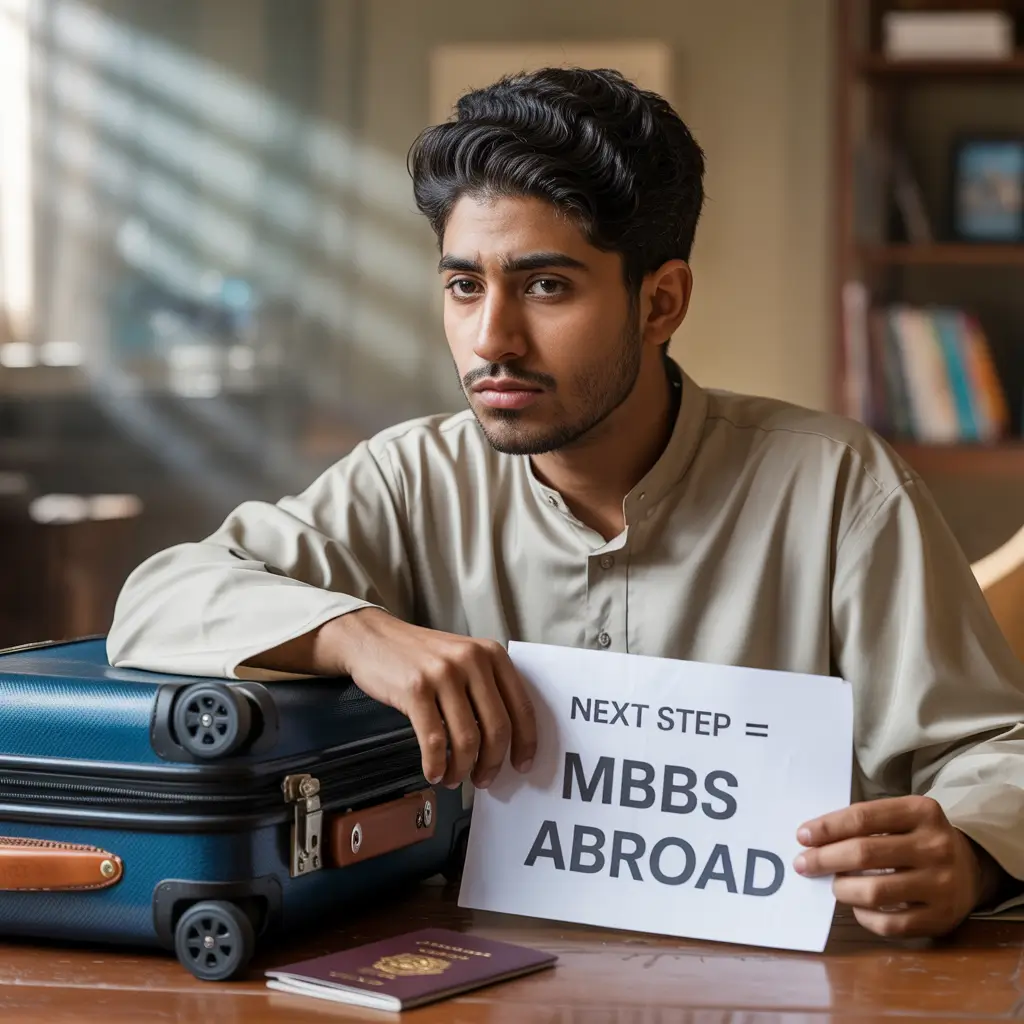 a boy is said because he failed mdcat and now he is ready to study abroad