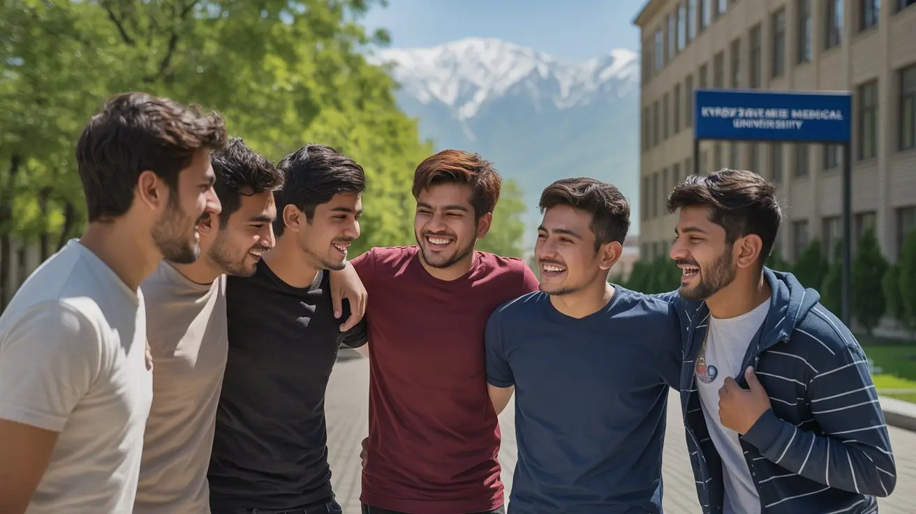a group of asian students on kyrgyzstan street