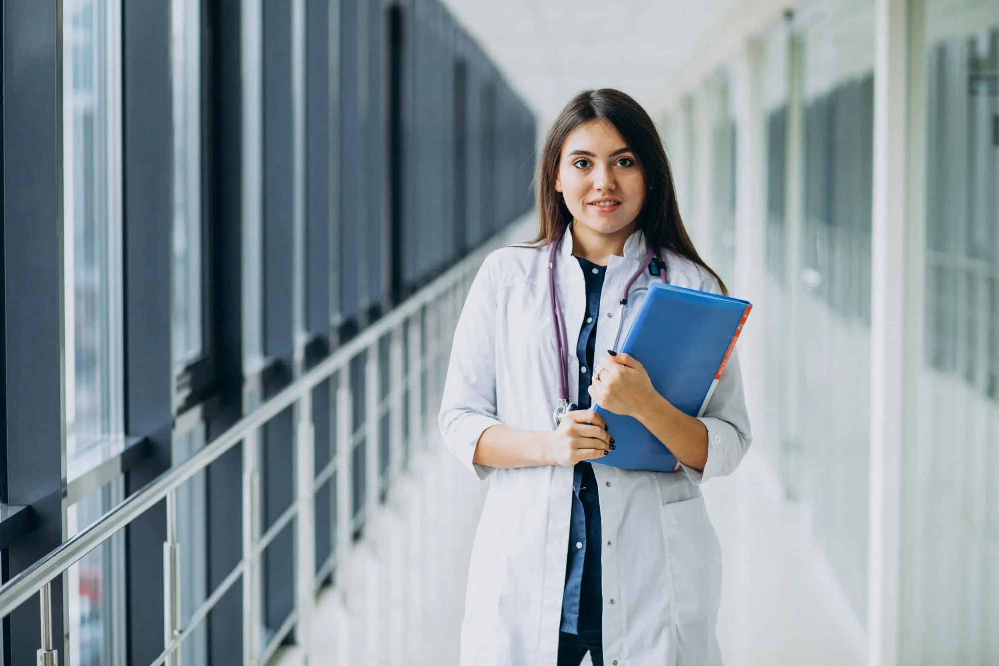 female doctor standing in kyrgyzstan medical university