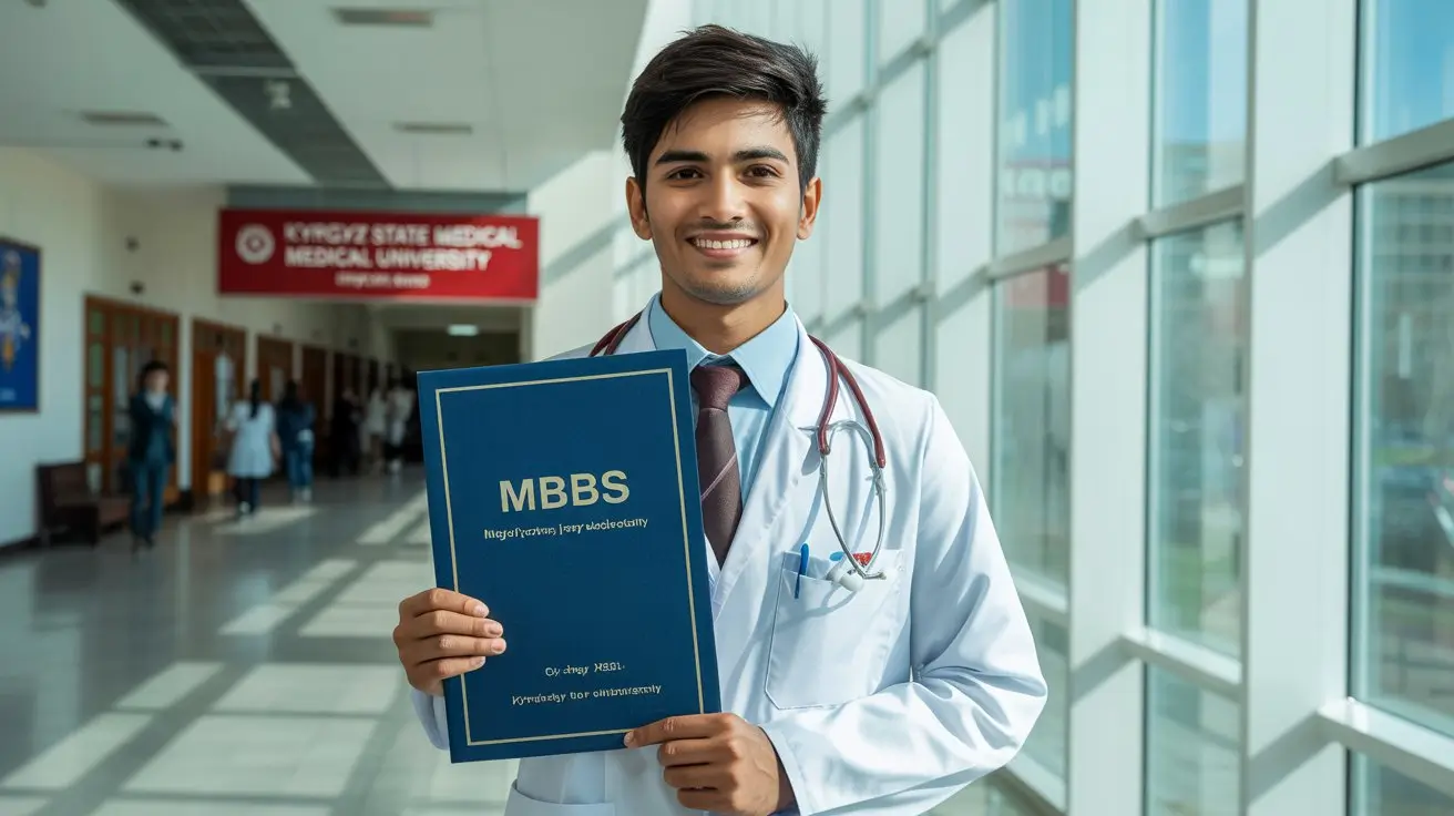a young indian studnet is happy as he got admission in kyrgyzstan