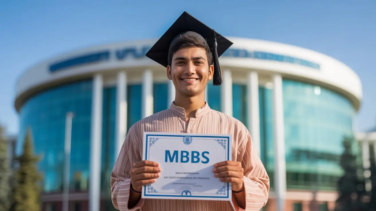 a young boy is happy as he got admission in mbbs in kyrgyzstan