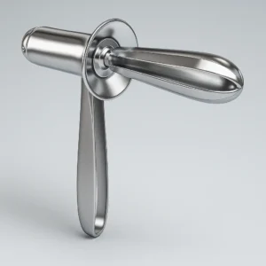 3d-proctoscope-stainless-steel-instrument.png" alt="3D realistic rendering of a stainless steel proctoscope showing smooth metallic texture, reflection, and ergonomic handle on a light background