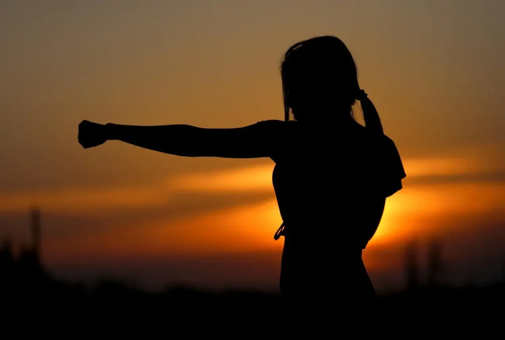 Silhouette of a person exercising at sunset representing balance between antioxidants and physical activity