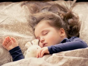 A young child peacefully sleeping while holding a soft toy, illustrating the benefits of strategic naps for rest and productivity.