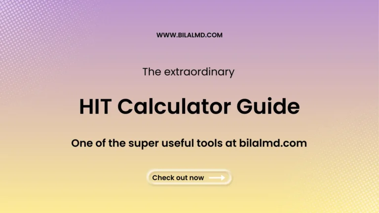HIT Calculator Guide slide highlighting the Heparin-Induced Thrombocytopenia calculator available at bilalmd.com for clinical risk assessment.