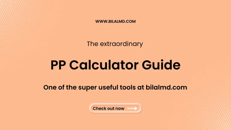 PP Calculator Guide slide promoting a pulse pressure calculator tool available at bilalmd.com for interpreting systolic and diastolic blood pressure values.