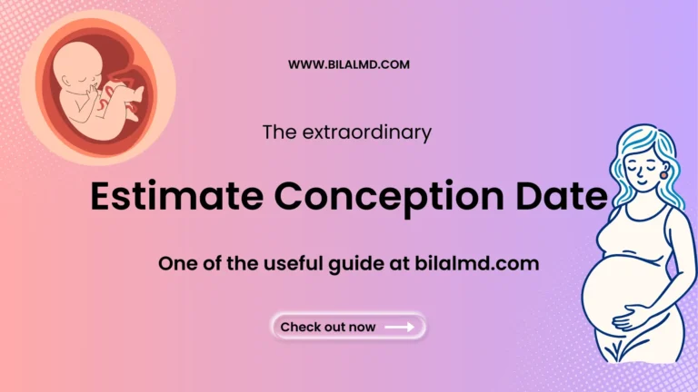 Estimate conception date illustration showing fetus development and a pregnant woman, used as a guide to calculate conception date at BilalMD.