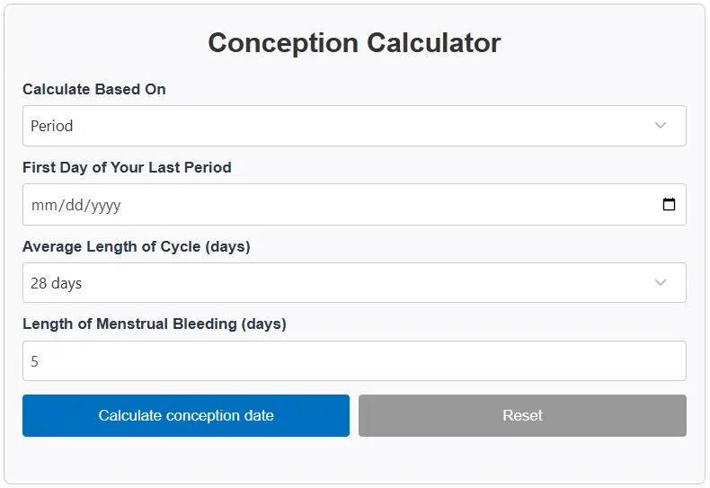 The conception calculator gathers info about your health and tells what can happen.